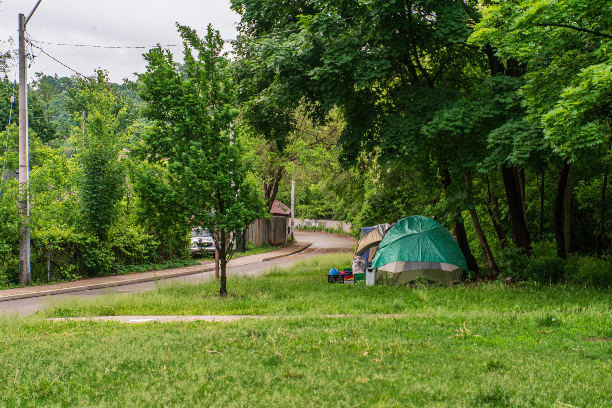 Encampments setup in residential area
