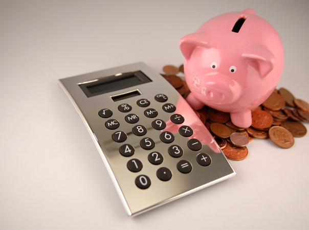 Piggy bank with a calculator